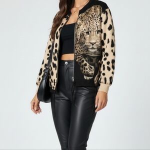 Leopard Print Zip Up Top